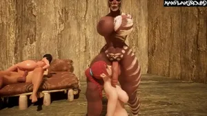 Orgie 3D : 6 salopes baisées par 2 futas et 1 rhinocéros